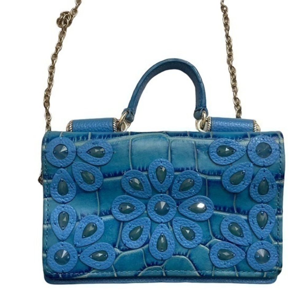 Brighton embellished blue croc embossed mini crossbody convertible clutch bag